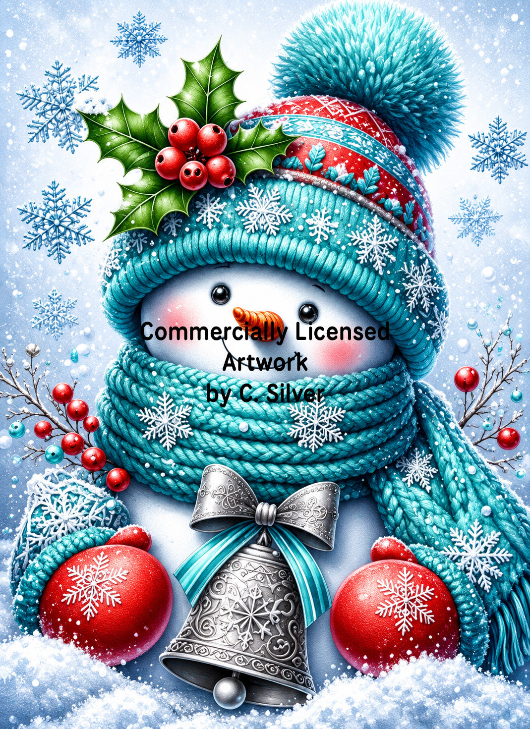 Cozy Snowman & Holly Berries — Full Drill Diamond Painting Kit (45×60cm)