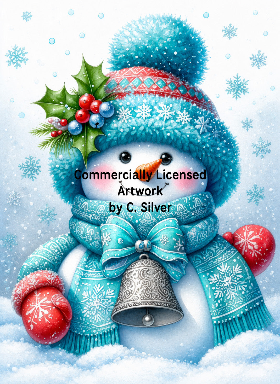 Jolly Snowman with Silver Bell — Full Drill Diamond Painting Kit (45×60cm)