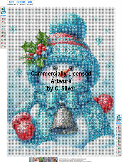 Jolly Snowman with Silver Bell — Full Drill Diamond Painting Kit (45×60cm)