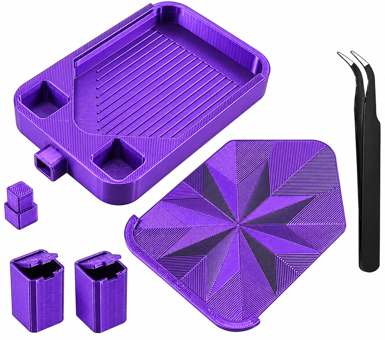 Diamond Painting Tray Set with Lid and Tweezers – Easy Pour Grooved Tray, Assorted Colors