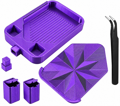 Diamond Painting Tray Set with Lid and Tweezers – Easy Pour Grooved Tray, Assorted Colors