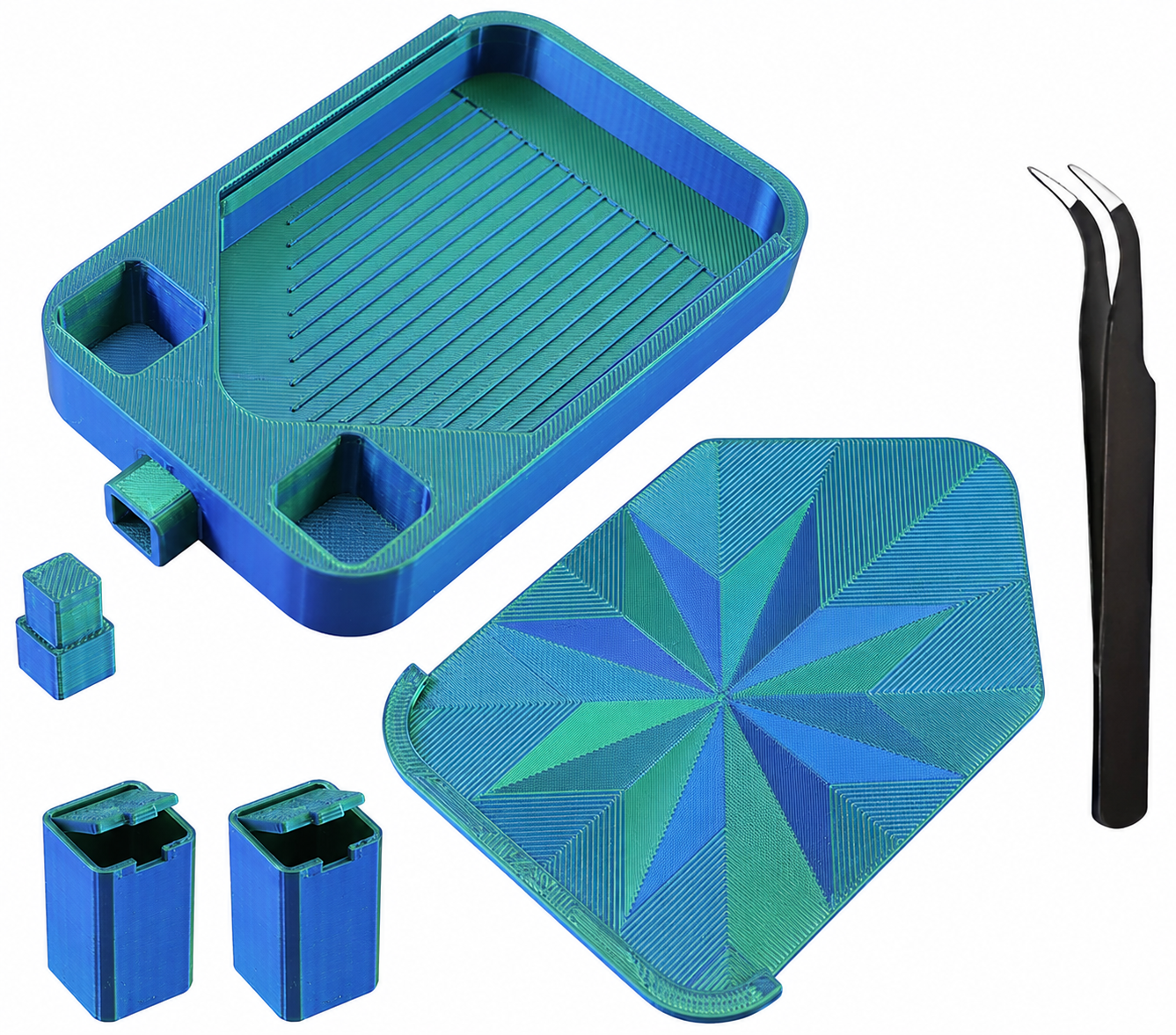 Diamond Painting Tray Set with Lid and Tweezers – Easy Pour Grooved Tray, Assorted Colors