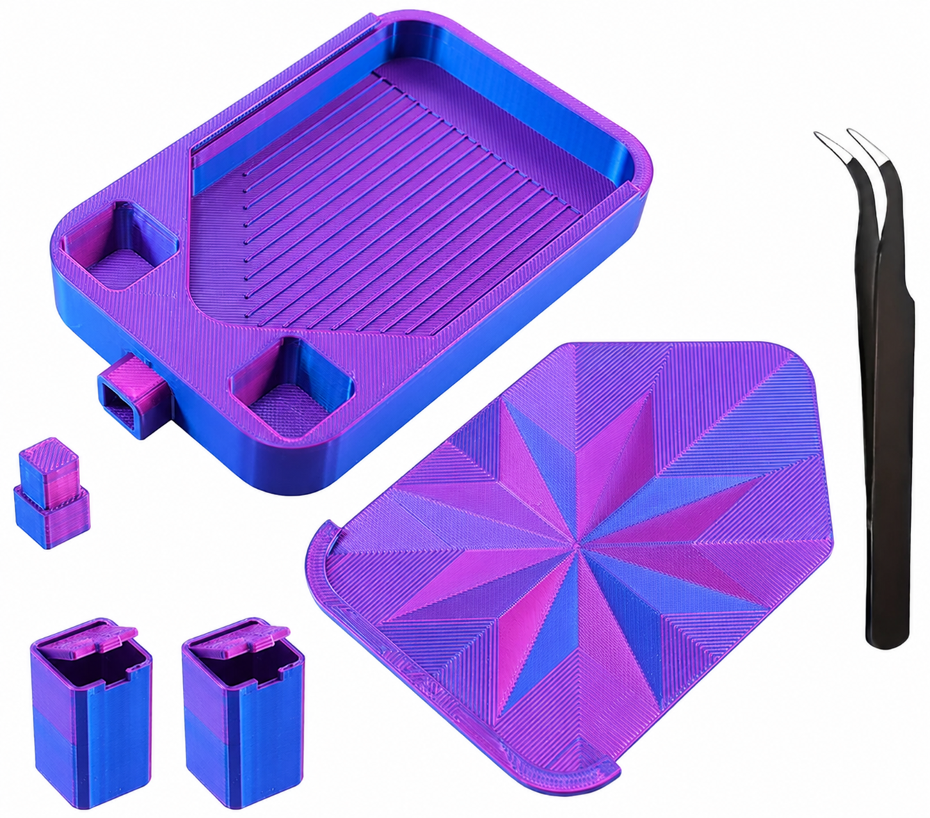 Diamond Painting Tray Set with Lid and Tweezers – Easy Pour Grooved Tray, Assorted Colors