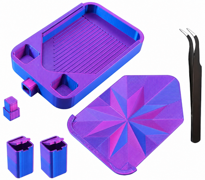Diamond Painting Tray Set with Lid and Tweezers – Easy Pour Grooved Tray, Assorted Colors