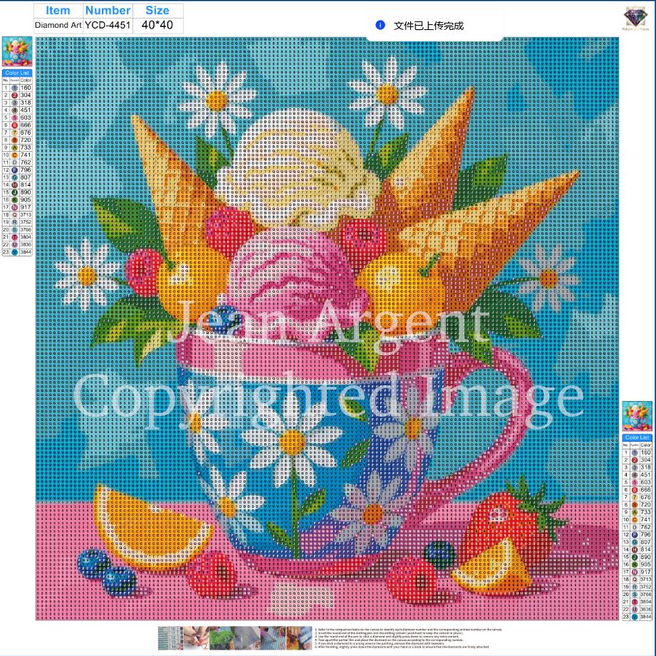 Diamond Painting Kit Ice Cream & Daisies, Full Drill Round Diamond Art for Adults, 40x40cm DIY Craft Kit, Cute Kitchen Wall Decor Gift