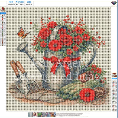 Floral Diamond Painting Kit Cottage Garden, Round Drill 40x40cm Full Drill Diamond Art for Adults, DIY Craft Kit, Kitchen Wall Decor Gift