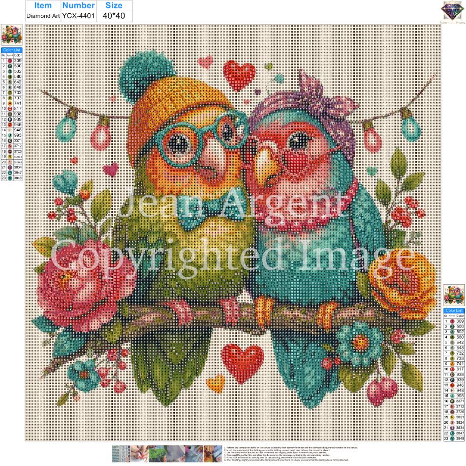Lovebirds Diamond Painting Kit, Round Drill 40x40cm Full Drill Bird Diamond Art for Adults, DIY Wedding Gift Couple Wall Decor