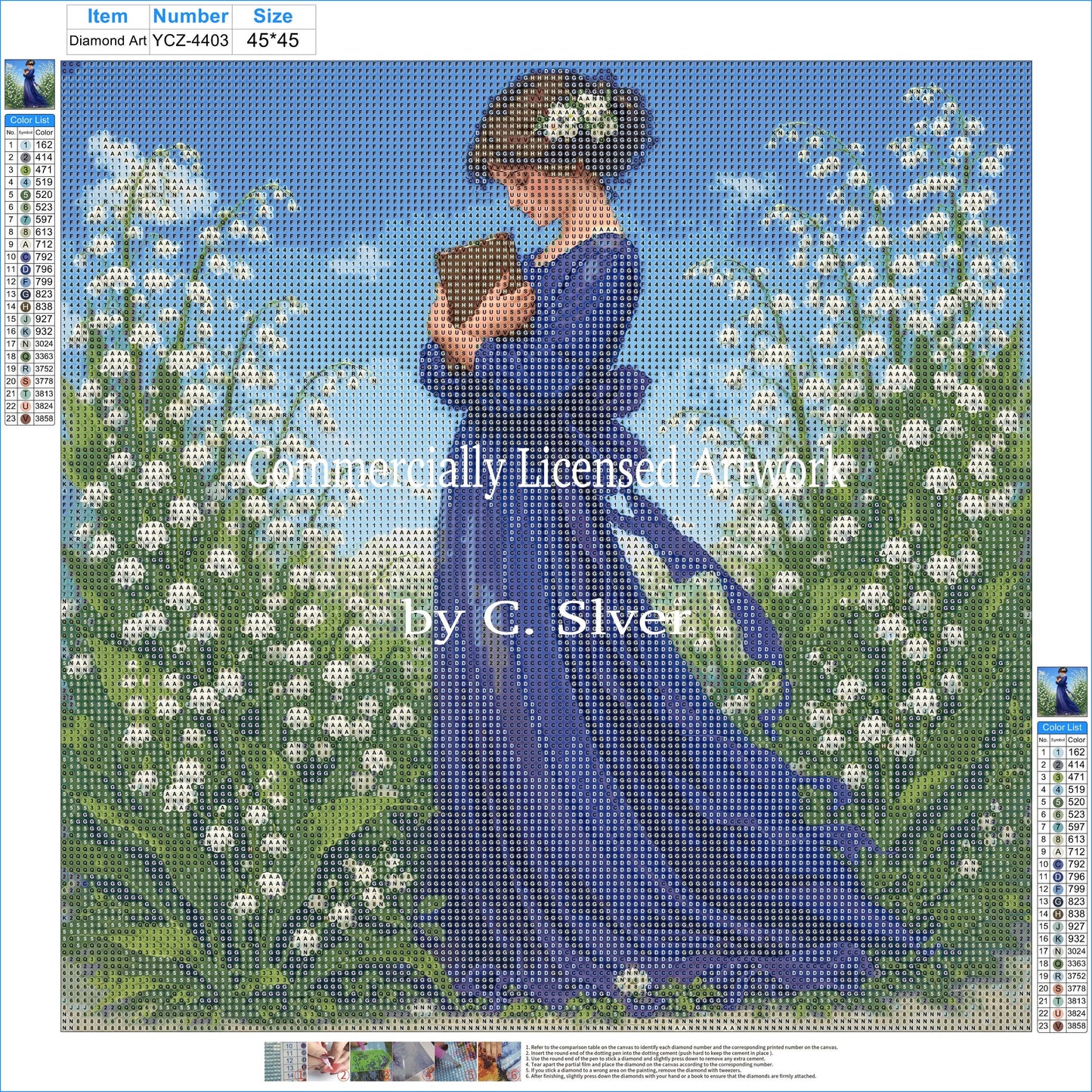 Reading Maiden Diamond Painting Kit – Among the Lily of the Valley | 45x45cm Full Round Drill