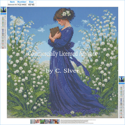 Reading Maiden Diamond Painting Kit – Among the Lily of the Valley | 45x45cm Full Round Drill