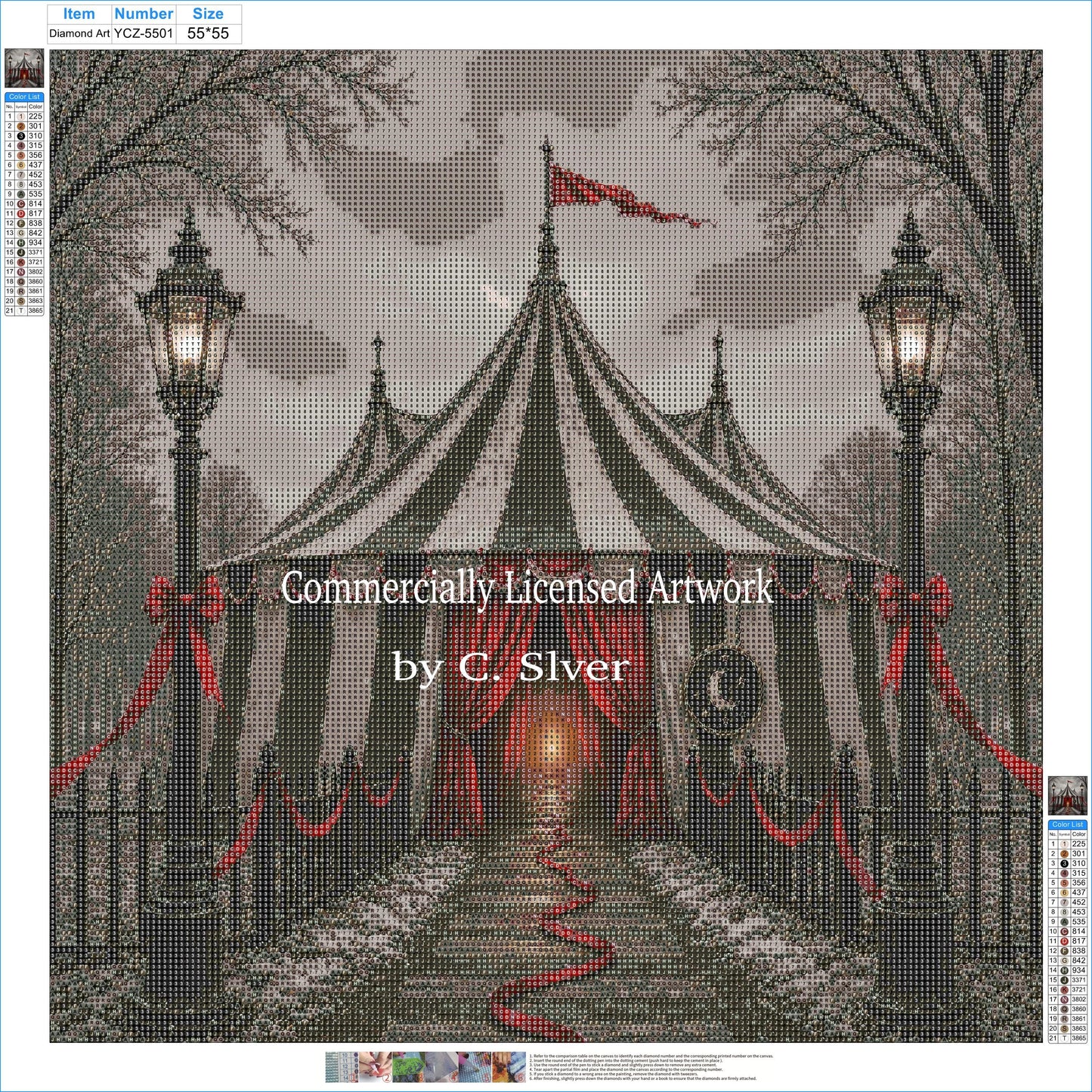 Gothic Circus Diamond Painting Kit – The Winter Big Top | 55x55cm Full Drill, Round Drill