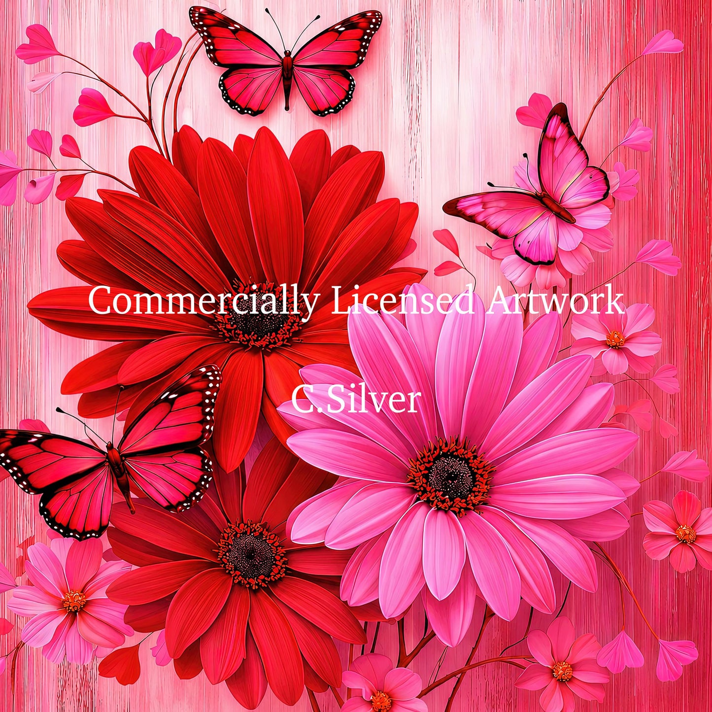 Crimson Blush Floral Diamond Painting Red Pink Butterfly Daisy 5D Diamond Art Kit