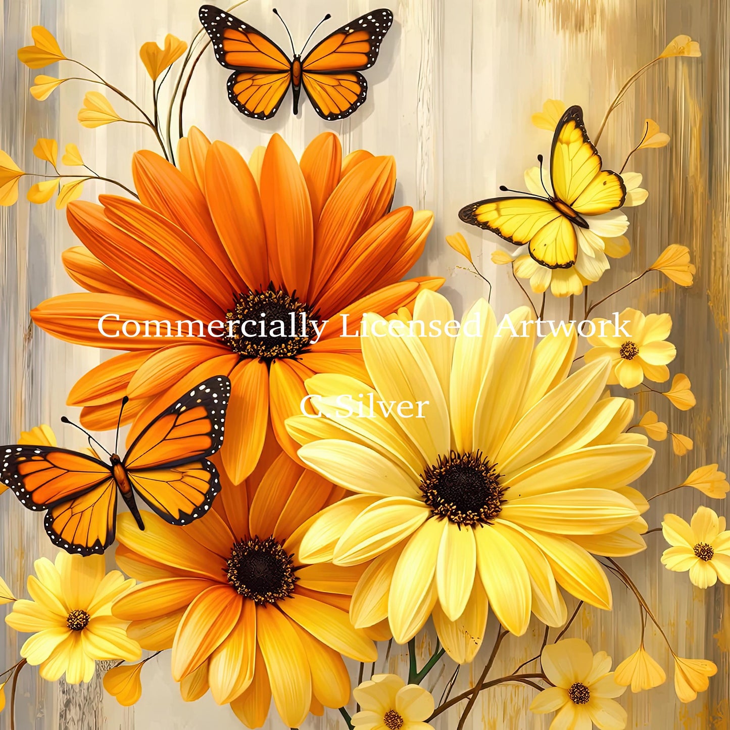 Golden Hour Floral Diamond Painting Sunny Butterfly Daisy 5D Diamond Art Kit