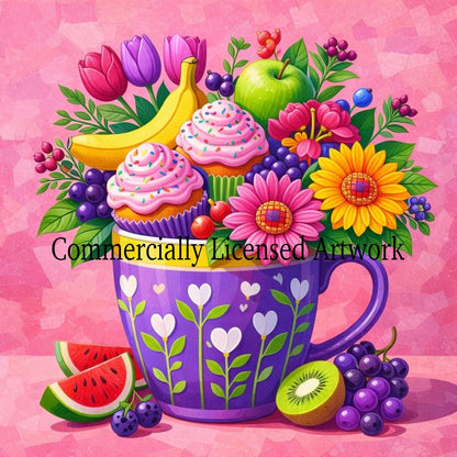 Diamond Painting Kit Cupcake Bouquet, Full Drill Round Diamond Art Kit for Adults, 40x40cm Beginner DIY Craft Kit, Kitchen Wall Decor Gift