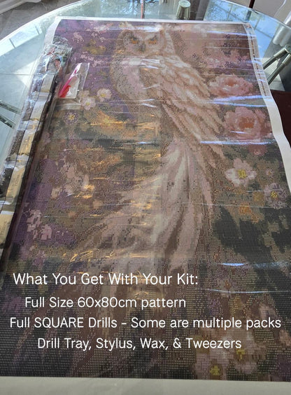 Owl Diamond Painting Kit, Large 60x80cm SQUARE Drill Diamond Art for Adults, Full Drill Enchanted Forest Craft Kit, Statement Wall Art Gift