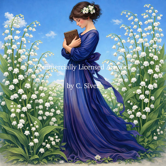Reading Maiden Diamond Painting Kit – Among the Lily of the Valley | 45x45cm Full Round Drill