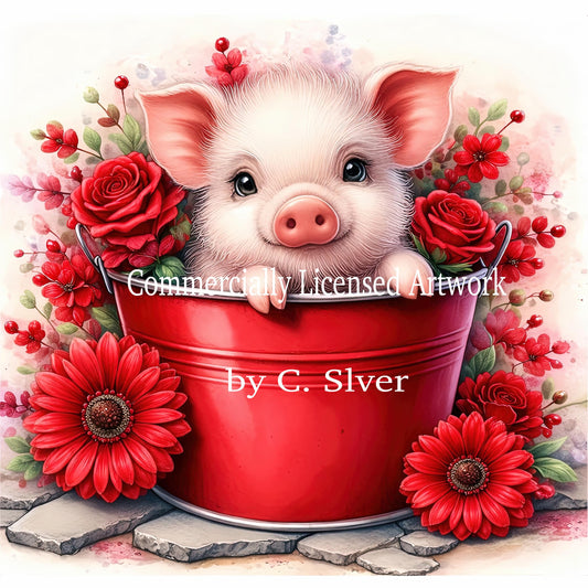 Rosy Piglet Diamond Painting Kit – A Bucket of Sweetness | 45x45cm Full Drill, Round Drill