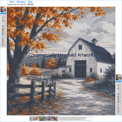 Autumn Maple Barn Diamond Painting Kit – Golden Acres | 45x45cm (18x18in) Full Drill, Round Drill