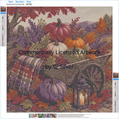 Autumn Pumpkin Wheelbarrow Diamond Painting Kit – Harvest Hollow | 45x45cm (18x18in) Full Drill, Round Drill