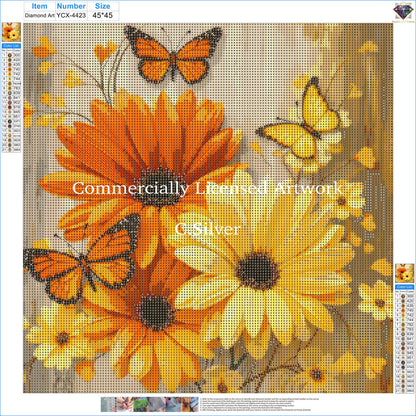 Golden Hour Floral Diamond Painting Sunny Butterfly Daisy 5D Diamond Art Kit