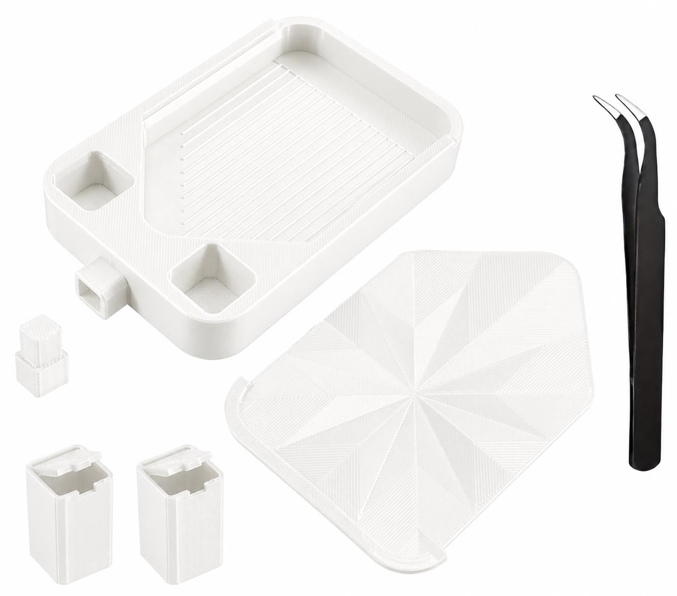 Diamond Painting Tray Set with Lid and Tweezers – Easy Pour Grooved Tray, Assorted Colors