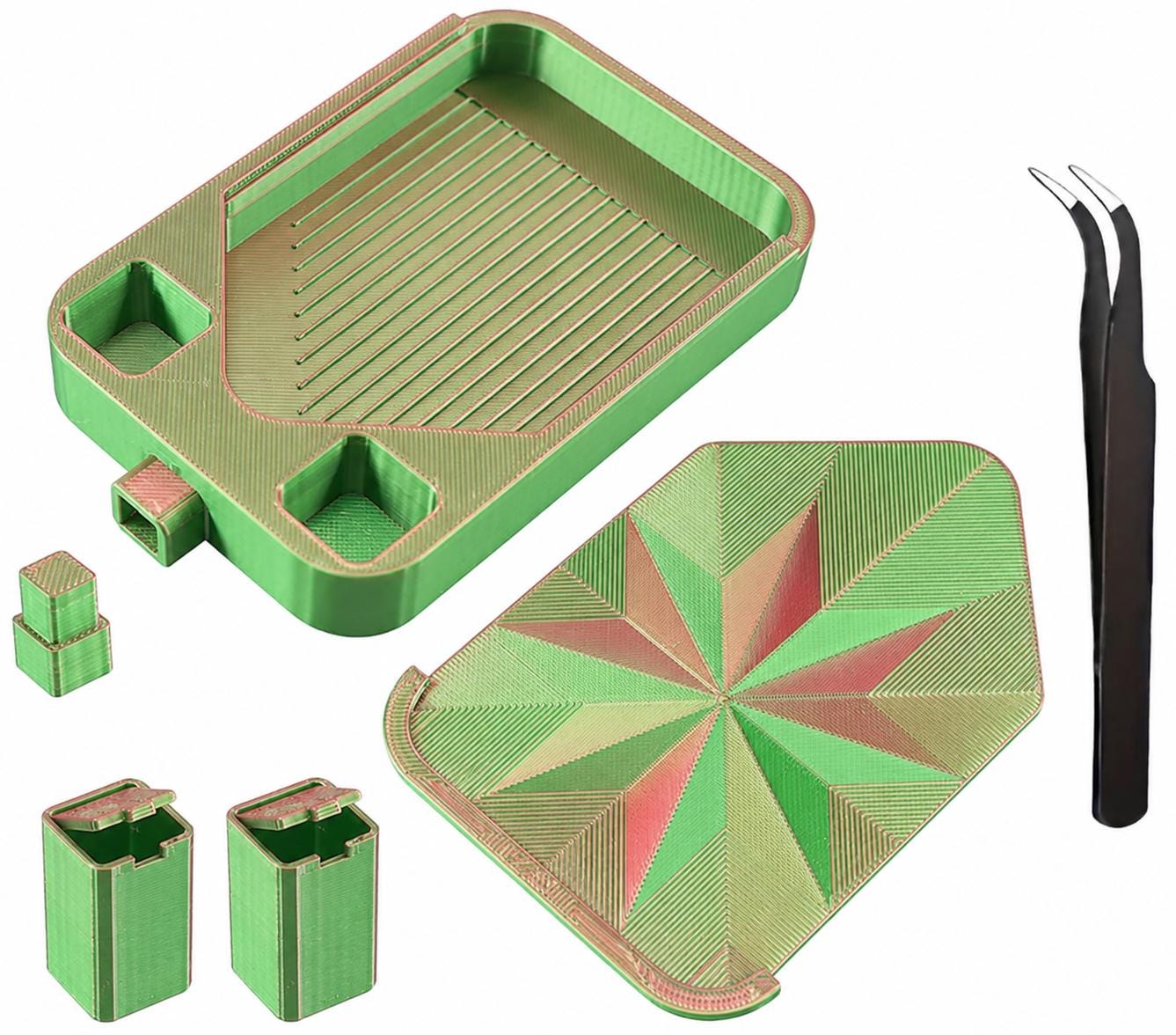 Diamond Painting Tray Set with Lid and Tweezers – Easy Pour Grooved Tray, Assorted Colors