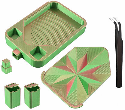 Diamond Painting Tray Set with Lid and Tweezers – Easy Pour Grooved Tray, Assorted Colors