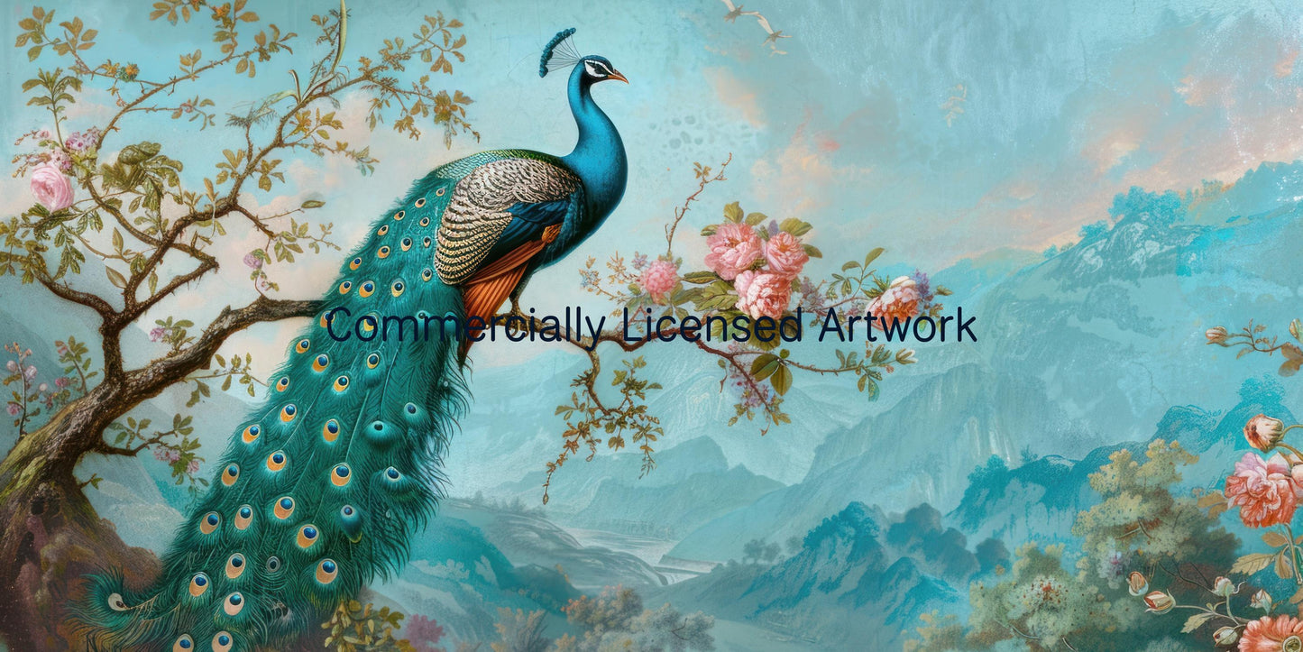 Peacock Blossom Branch Diamond Painting Kit – Celadon Vale | 90x50cm (36x20 inches)  Full Drill, Round Drill