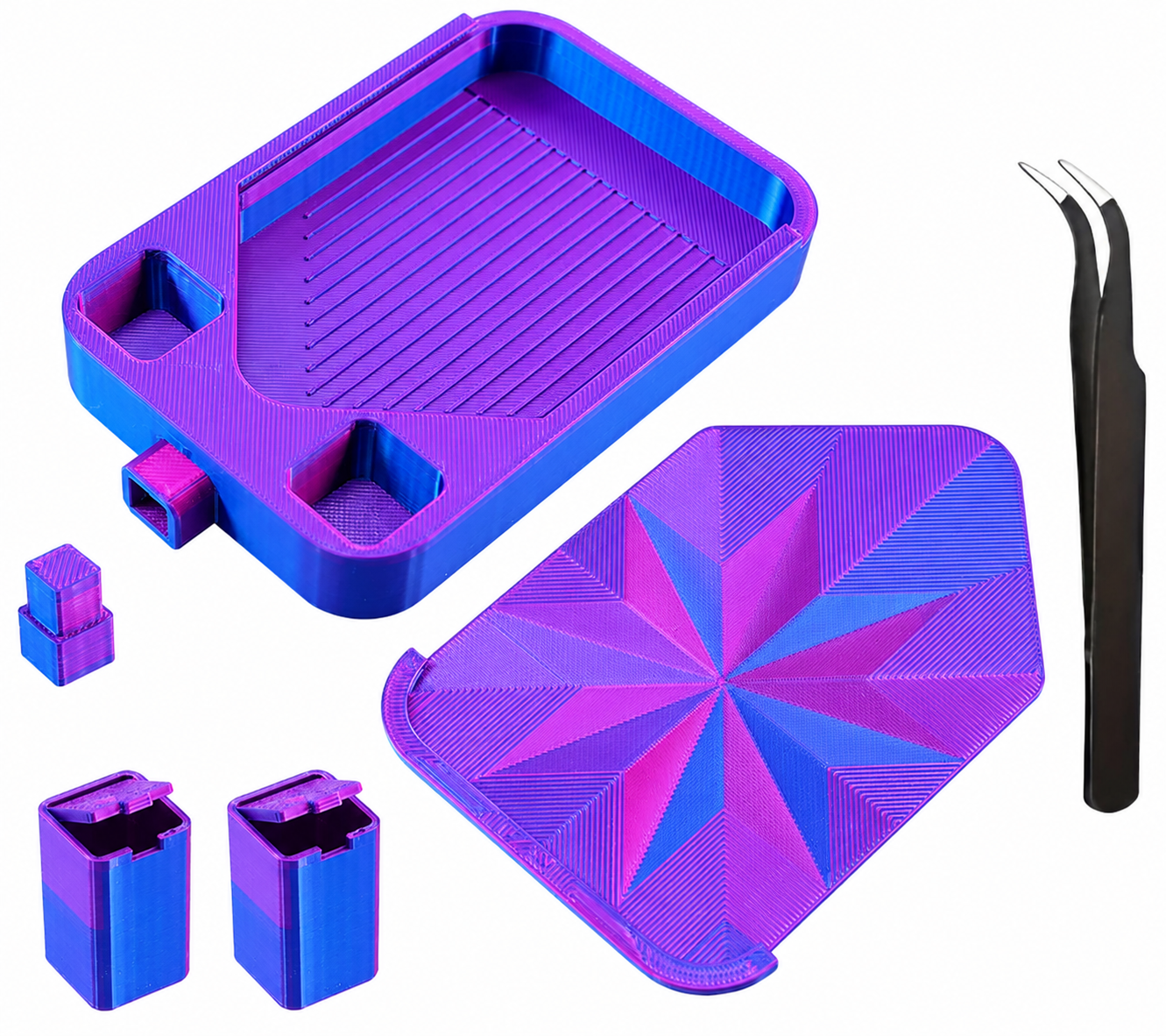 Diamond Painting Tray Set with Lid and Tweezers – Easy Pour Grooved Tray, Assorted Colors