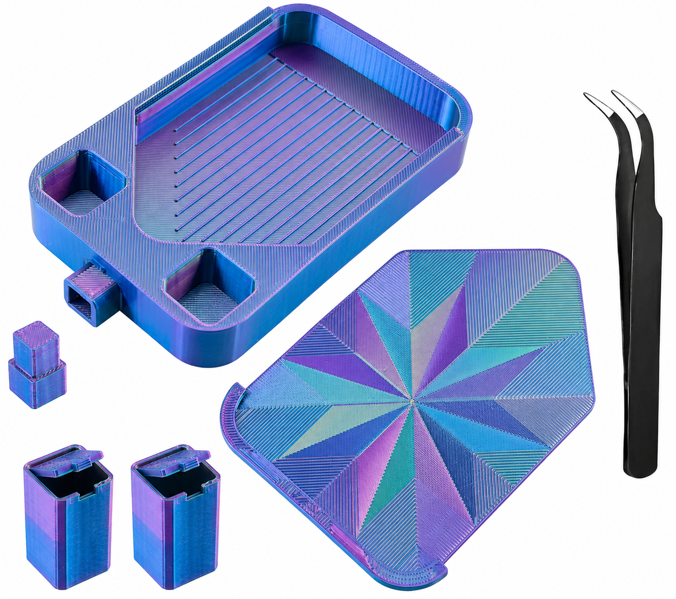 Diamond Painting Tray Set with Lid and Tweezers – Easy Pour Grooved Tray, Assorted Colors