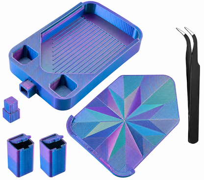 Diamond Painting Tray Set with Lid and Tweezers – Easy Pour Grooved Tray, Assorted Colors